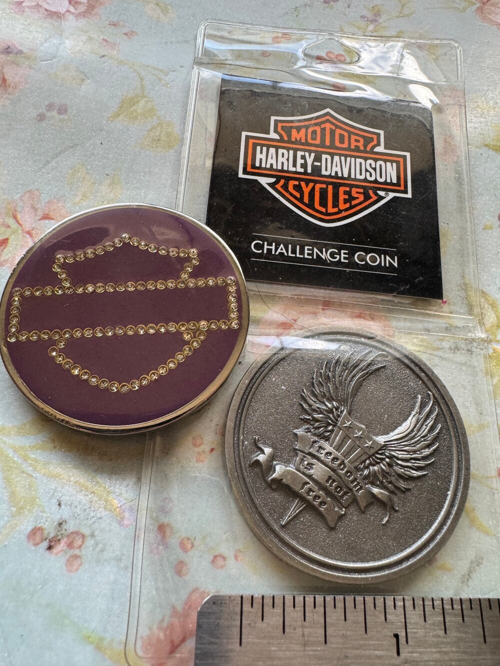 Harley-Davidson Challenge Coin Lot 2 Purple Rhinestone & Freedom Is Not Free